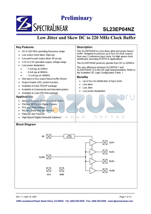 SL23EP04NZZI-1T datasheet - Low Jitter and Skew DC to 220 MHz Clock Buffer