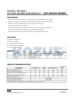 UVP-4X57XX datasheet - 4.0 inch ( 101.6mm ) 5X7 DOT MATRIX LED DISPLAY