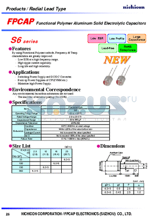 S6SERIES datasheet - Functional Polymer Aluminum Solid Electrolytic Capacitors