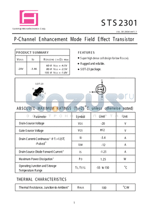 STS2301 datasheet - P-Channel E nhancement Mode Field Effect Transistor