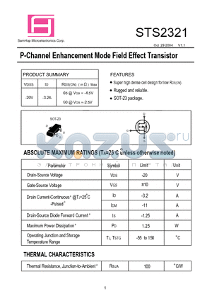 STS2321 datasheet - P-Channel Enhancement Mode Field Effect Transistor