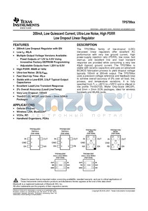 TPS799285DRVT datasheet - 200mA, Low Quiescent Current, Ultra-Low Noise, High PSRR Low Dropout Linear Regulator