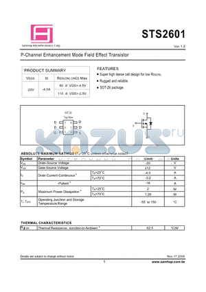 STS2601 datasheet - P-Channel Enhancement Mode Field Effect Transistor