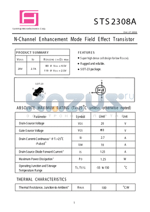 STS2308A datasheet - N-Channel Enhancement Mode Field Effect Transistor