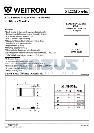 SL23M datasheet - 2.0A Surface Mount Schottky Barrier Rectifiers - 20V-40V