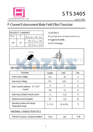 STS3405 datasheet - P-Channel E nhancement Mode Field Effect Transistor