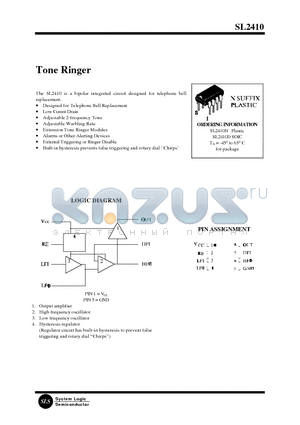 SL2410 datasheet - Tone Ringer