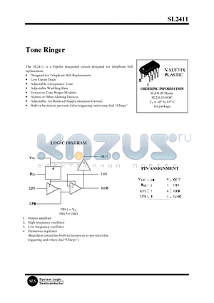 SL2411N datasheet - Tone Ringer