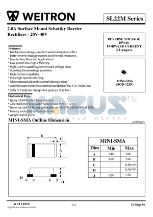 SL24M datasheet - 2.0A Surface Mount Schottky Barrier Rectifiers - 20V-40V