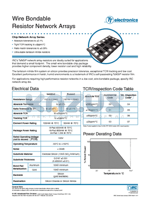 WBDDQSC-A-01-1002-FB datasheet - Wire Bondable Resistor Network Arrays