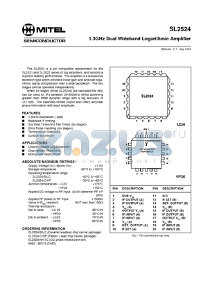 SL2524C datasheet - 1.3GHz Dual Wideband Logarithmic Amplifier