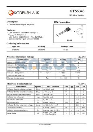 STS5343 datasheet - NPN Silicon Transistor