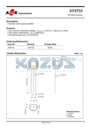 STS733 datasheet - PNP Silicon Transistor