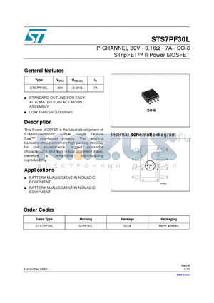 STS7PF30L datasheet - P-CHANNEL 30V - 0.16Y - 7A - SO-8 STripFET II Power MOSFET