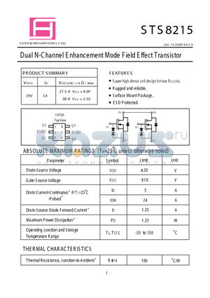 STS8215 datasheet - Dual N-Channel E nhancement Mode F ield E ffect Transistor