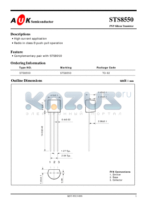 STS8550 datasheet - PNP Silicon Transistor