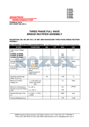 SL30320 datasheet - THREE PHASE FULL WAVE BRIDGE RECTIFIER ASSEMBLY