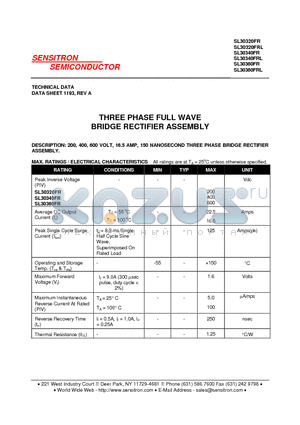 SL30320FRL datasheet - THREE PHASE FULL WAVE BRIDGE RECTIFIER ASSEMBLY