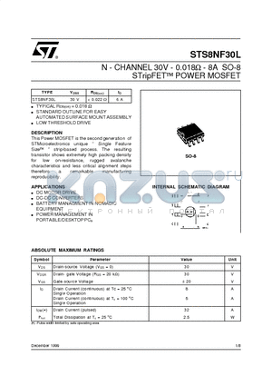 STS8NF30L datasheet - N - CHANNEL 30V - 0.018ohm - 8A SO-8 STripFET  POWER MOSFET