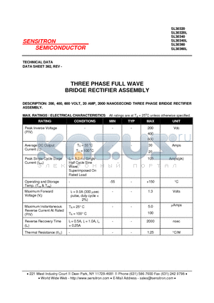 SL30360L datasheet - THREE PHASE FULL WAVE BRIDGE RECTIFIER ASSEMBLY