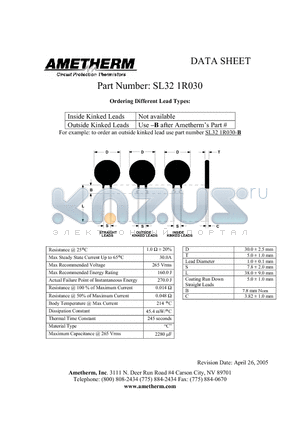 SL321R030 datasheet - Circuit Protection Thermistors