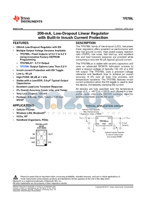 TPS799L57YZYT datasheet - 200-mA, Low-Dropout Linear Regulator