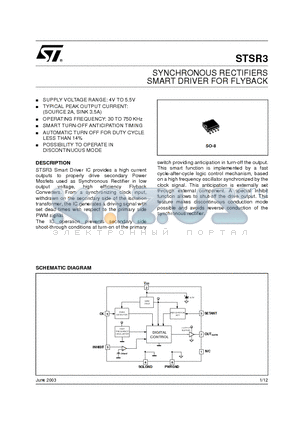 STSR3 datasheet - SYNCHRONOUS RECTIFIERS SMART DRIVER FOR FLYBACK