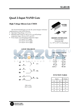 SL4011BD datasheet - Quad 2-Input NAND Gate
