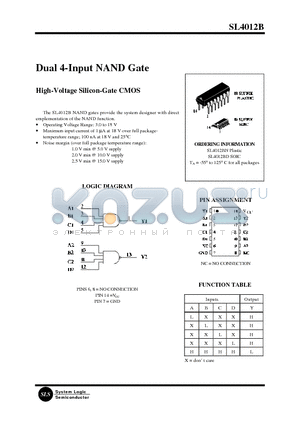 SL4012BD datasheet - Dual 4-Input NAND Gate