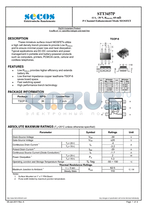 STT3457P datasheet - P-Channel Enhancement Mode MOSFET
