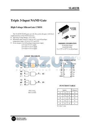 SL4023B datasheet - Triple 3-Input NAND Gate