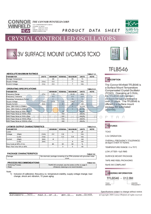 TFLB546 datasheet - 3.3V SURFACE MOUNT LVCMOS TCXO