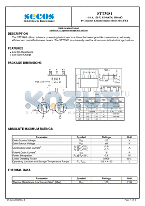 STT3981 datasheet - P-Channel Enhancement Mode Mos.FET