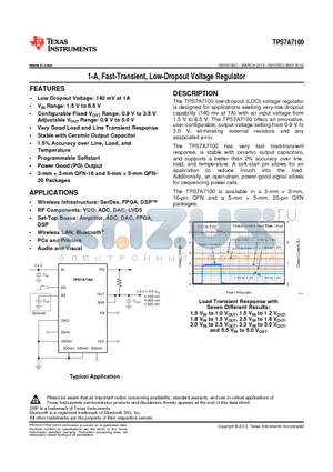 TPS7A7100RGTR datasheet - 1-A, Fast-Transient, Low-Dropout Voltage Regulator