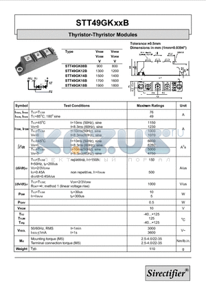 STT49GK16B datasheet - Thyristor-Thyristor Modules