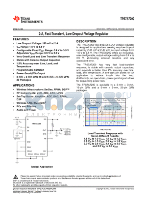 TPS7A7200RGWR datasheet - 2-A, Fast-Transient, Low-Dropout Voltage Regulator