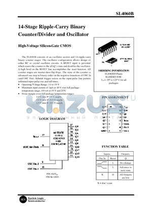 SL4060BD datasheet - 14-Stage Ripple-Carry Binary Counter/Divider and Oscillator