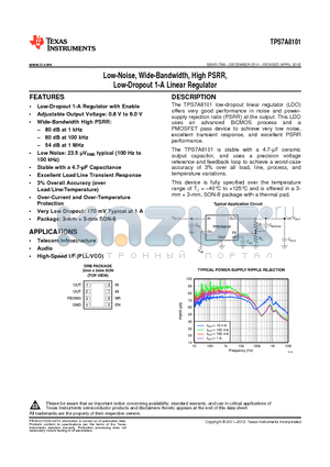 TPS7A8101DRBR datasheet - Low-Noise, Wide-Bandwidth, High PSRR, Low-Dropout 1-A Linear Regulator