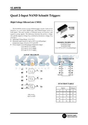 SL4093BN datasheet - Quad 2-Input NAND Schmitt Triggers