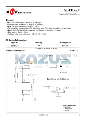 SL431XSF datasheet - Programmable Voltage Reference