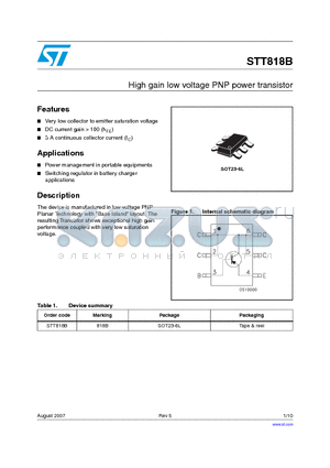 STT818B datasheet - High gain low voltage PNP power transistor
