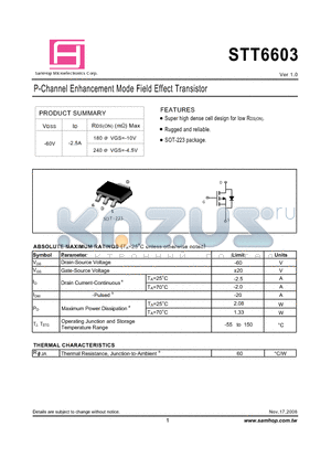 STT6603 datasheet - P-Channel Enhancement Mode Field Effect Transistor