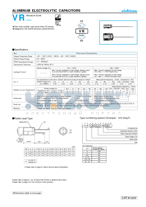 UVR1E101MDD datasheet - ALUMINUM ELECTROLYTIC CAPACITORS