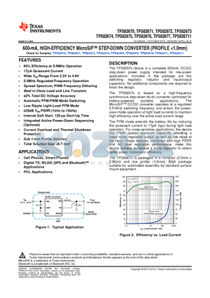 TPS82671SIPR datasheet - 600-mA, HIGH-EFFICIENCY MicroSiP STEP-DOWN CONVERTER (PROFILE <1.0mm)