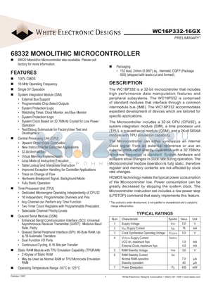 WC16P332-16GM datasheet - 68332 MONOLITHIC MICROCONTROLLER