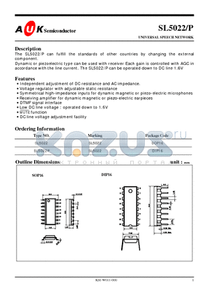 SL5022P datasheet - UNIVERSAL SPEECH NETWORK