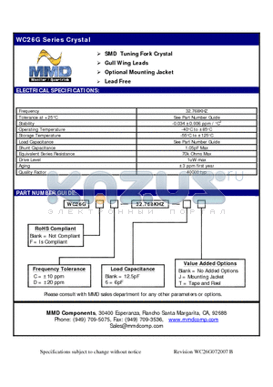 WC26GC-32.768KHZ-T datasheet - SMD Tuning Fork Crystal