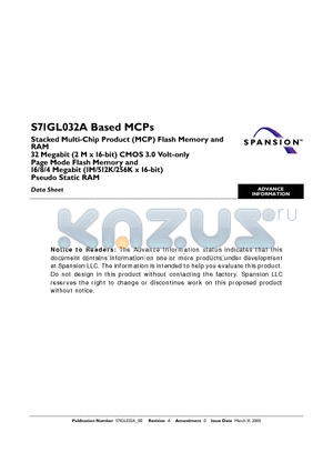 S71GL032A datasheet - Stacked Multi-Chip Product (MCP) Flash Memory and RAM