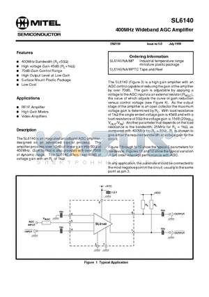 SL6140 datasheet - 400MHz Wideband AGC Amplifier