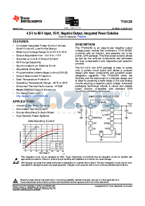 TPS84259RKGT datasheet - 4.5-V to 40-V Input, 15-W, Negative Output, Integrated Power Solution